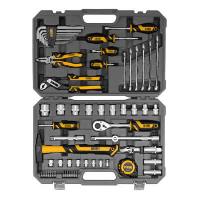 Набор инструментов, 1/2", 1/4", CrV, S2, пластиковый кейс, 64 предмета Denzel по ценам производителя в Воронеже с доставкой по всей России