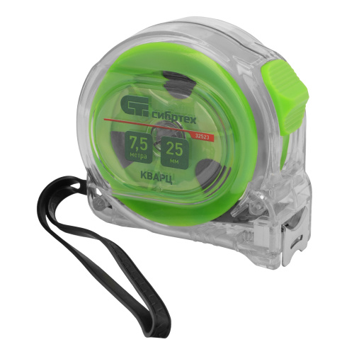 Рулетка Кварц,прозрачный корпус,амортизатор,7,5 м х 25 мм Сибртех по ценам производителя в Воронеже с доставкой по всей России