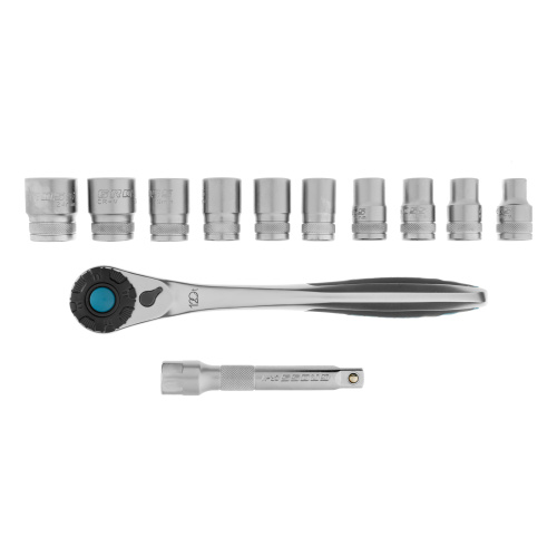 Набор торцевых головок, трещотка 120 зубьев, 1/2", CrV, 12 предметов Gross по ценам производителя в Воронеже с доставкой по всей России