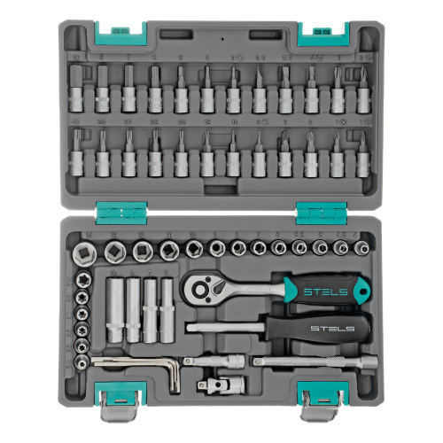 Набор инструментов, 1/4", CrV, пластиковый кейс 57 предметов Stels по ценам производителя в Воронеже с доставкой по всей России