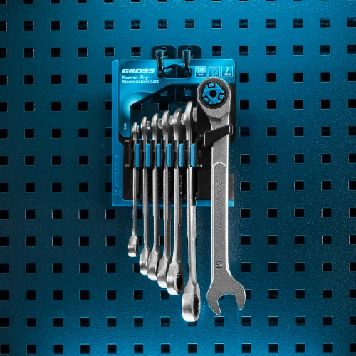 Набор ключей комбинированных трещоточных, количество зубьев 100, СRV, 7 шт, 8-19 мм Gross по ценам производителя в Воронеже с доставкой по всей России