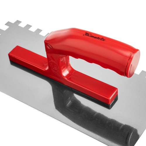 Гладилка стальная, 280 x 130 мм, зеркальная полировка, пластмастмассовая ручка, зуб 10 x 10 мм Matrix по ценам производителя в Воронеже с доставкой по всей России