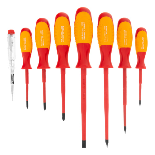 Набор отверток диэлектрических до 1000 В, 8 шт, тестер, CrMo, двухкомпонентные рукоятки Gross по ценам производителя в Воронеже с доставкой по всей России