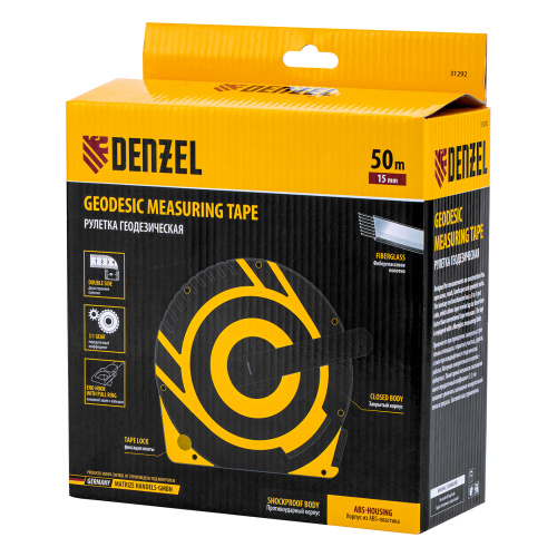 Рулетка геодезическая 50 м х 15 мм, закрытый корпус, фиберглассовая лента Denzel по ценам производителя в Воронеже с доставкой по всей России