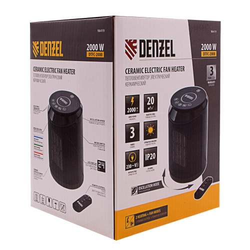 Тепловентилятор электрический керамический DTFC-2000, пульт, 3 режима, вентилятор, нагрев 1000/2000 Вт Denzel по ценам производителя в Воронеже с доставкой по всей России