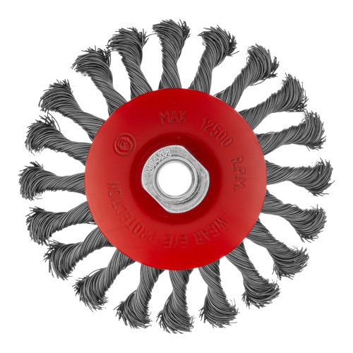 Щетка для УШМ, 125 мм, М14, "тарелка", крученая проволока 0.5 мм Matrix по ценам производителя в Воронеже с доставкой по всей России