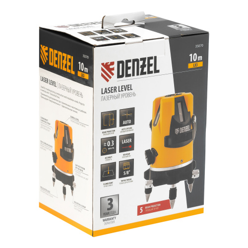 Лазерный уровень LX3, 10 м, ± 0,3 мм/1 м, 635 нм, 4 вертикальных, 1 горизонтальная плоскости, резьба 5/8" Denzel по ценам производителя в Воронеже с доставкой по всей России