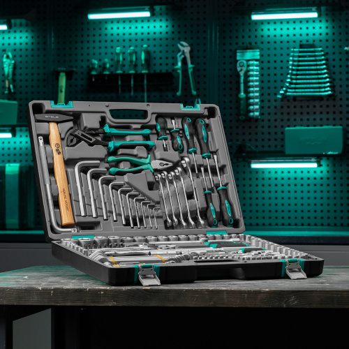 Набор инструментов, 1/2",3/8", 1/4", CrV, пластиковый кейс 142 предмета Stels по ценам производителя в Воронеже с доставкой по всей России