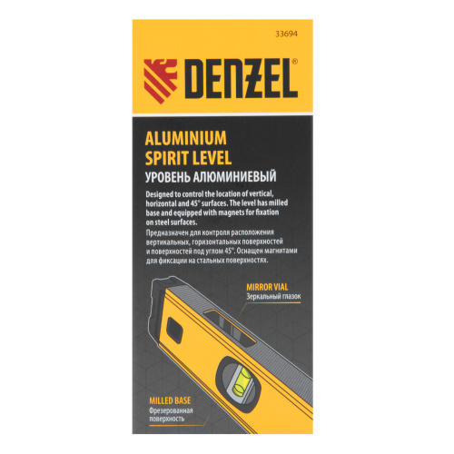 Уровень алюминиевый, магнит, фрезерованный, 3 глазка (1 зеркал.) 0,5 мм/м, 1200 мм Denzel по ценам производителя в Воронеже с доставкой по всей России