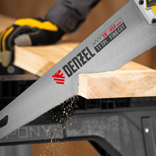 Ножовка по дереву, 450 мм, 11 TPI, зуб 3D, металлопластиковая рукоятка Denzel по ценам производителя в Воронеже с доставкой по всей России
