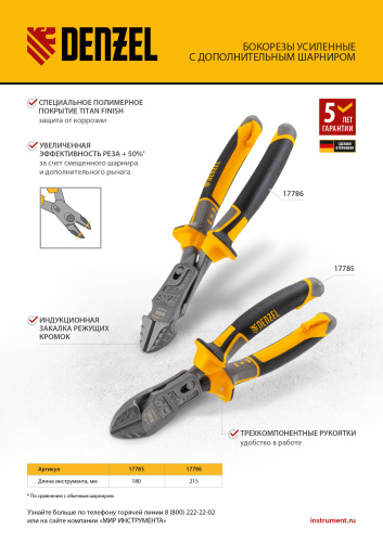 Бокорезы 180 мм, усиленные, трехкомпонентные рукоятки Denzel по ценам производителя в Воронеже с доставкой по всей России