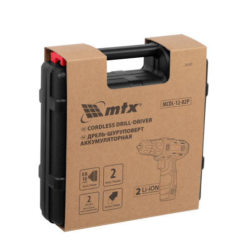 Дрель-шуруповерт аккумуляторная MCDL-12-02P, Li-Ion, 12 В, 2 акк. MTX по ценам производителя в Воронеже с доставкой по всей России