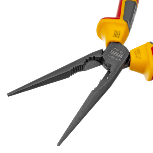 Длинногубцы прямые, диэлектрические рукоятки до 1000 В, трехкомпонентные рукоятки, 205мм Denzel по ценам производителя в Воронеже с доставкой по всей России