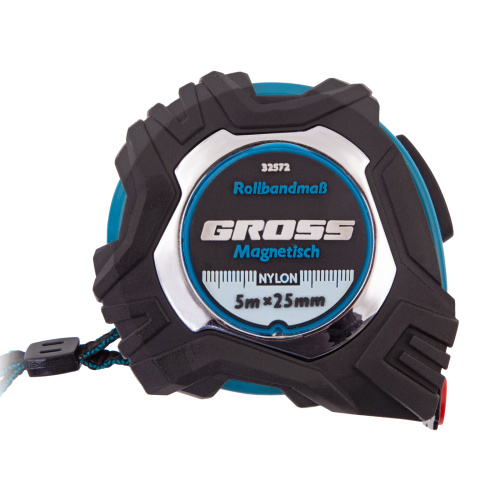 Рулетка Magnetisch 5 м х 25 мм,обрезиненный корпус,автоматическая фиксация,Нейлоновое покрытиеытие,зацеп с магнитом Gross по ценам производителя в Воронеже с доставкой по всей России
