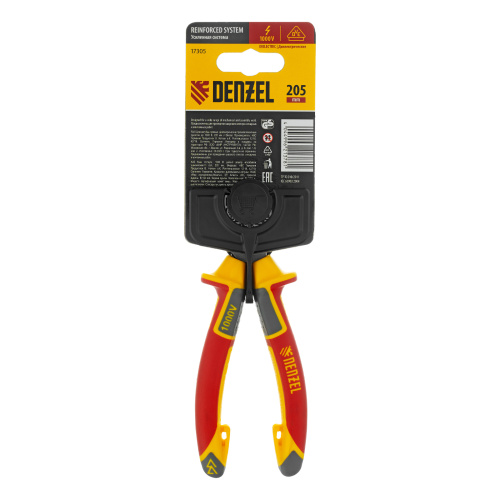 Длинногубцы прямые, диэлектрические рукоятки до 1000 В, трехкомпонентные рукоятки, 205мм Denzel по ценам производителя в Воронеже с доставкой по всей России