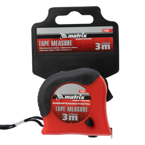 Рулетка Double fixation,3 м х 16 мм,обрезиненный корпус,двойная плавная фиксация Matrix по ценам производителя в Воронеже с доставкой по всей России