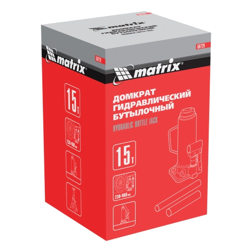Домкрат гидравлический бутылочный, 15 т, высота подъема 230-460 мм Matrix по ценам производителя в Воронеже с доставкой по всей России