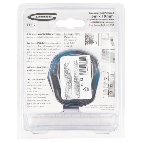 Рулетка "Schlagfest",5 м x 19 мм,магнитный обрезиненный зацеп,двусторонняя шкала,Нейлоновое покрытие,автоматическая фиксация Gross по ценам производителя в Воронеже с доставкой по всей России