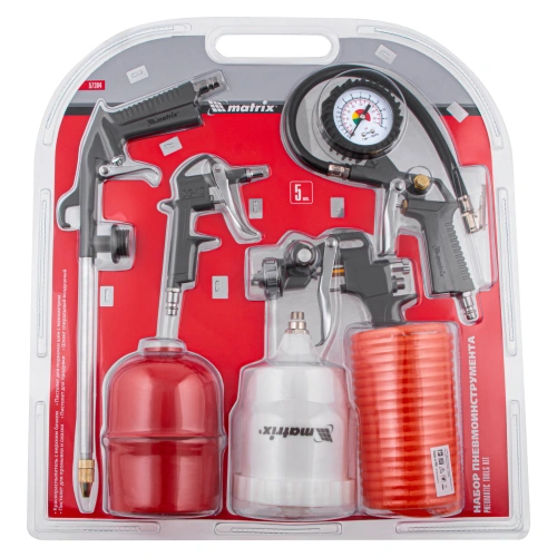 Набор пневмоинструмента, 5 предметов, быстросъемное соединение, краскораспылитель с верхним бачком Matrix по ценам производителя в Воронеже с доставкой по всей России