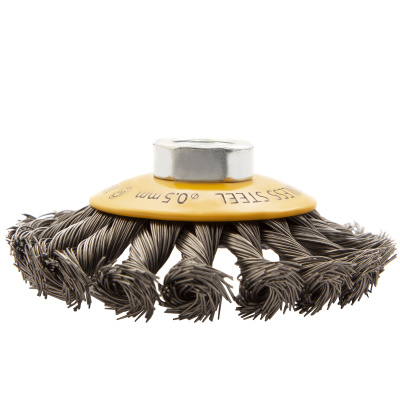 Щетка для УШМ, 100 мм, "Тарелка", крученая нержавеющая проволока 0.5 мм, М14 Denzel по ценам производителя в Воронеже с доставкой по всей России