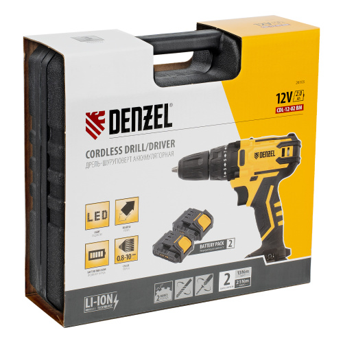 Дрель-шуруповерт аккумуляторная CDL-12-02BM, Li-Ion, 12 В, 2 акк. Denzel по ценам производителя в Воронеже с доставкой по всей России