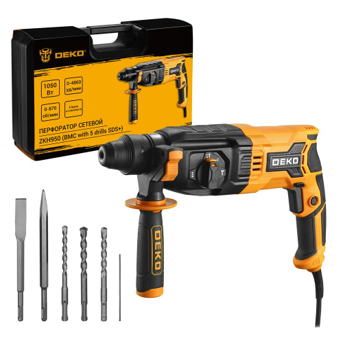 Перфоратор сетевой DEKO ZKH950 в кейсе с набором из 5 буров SDS+, 1050 Вт по ценам производителя в Воронеже с доставкой по всей России