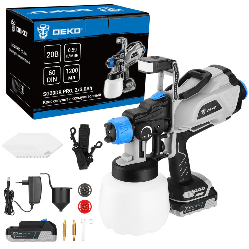 Краскопульт аккумуляторный DEKO SG20DK PRO, 20В, 1200 мл, 2x3.0Ач по ценам производителя в Воронеже с доставкой по всей России
