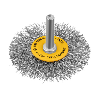 Щетка для дрели, 60 мм, Плоская, со шпилькой, нержавеющая витая проволока Denzel по ценам производителя в Воронеже с доставкой по всей России