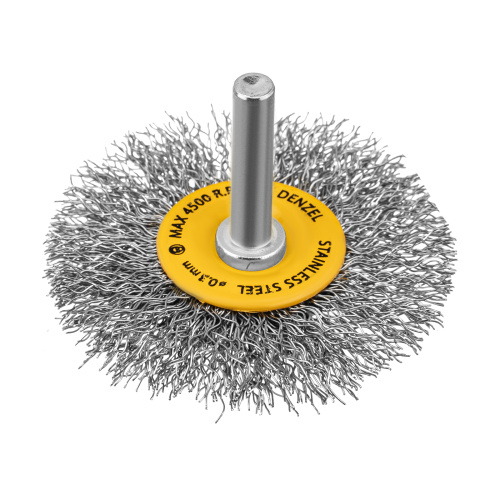 Щетка для дрели, 60 мм, Плоская, со шпилькой, нержавеющая витая проволока Denzel по ценам производителя в Воронеже с доставкой по всей России