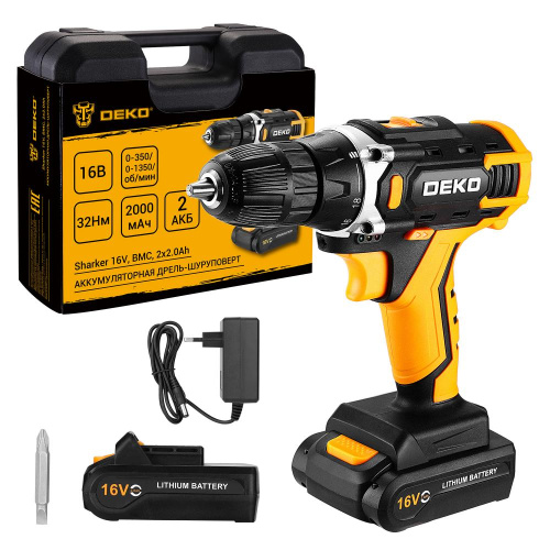 Аккумуляторная дрель-шуруповерт DEKO Sharker 16V в кейсе, 2х2.0Ач по ценам производителя в Воронеже с доставкой по всей России