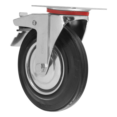 Колесо поворотное с тормозом D 200 мм, крепление  платформенное Сибртех по ценам производителя в Воронеже с доставкой по всей России