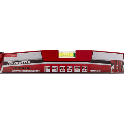 Уровень алюминиевый, 600 мм, литой, 2 глазка (1 фронтальный), ударная площадка Matrix по ценам производителя в Воронеже с доставкой по всей России