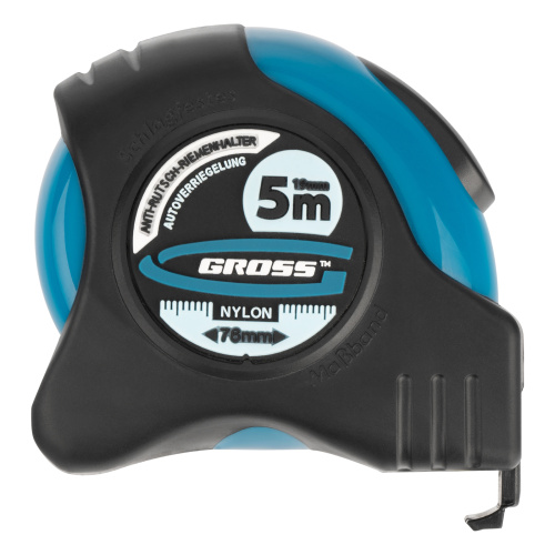 Рулетка "Schlagfest",5 м x 19 мм,магнитный обрезиненный зацеп,двусторонняя шкала,Нейлоновое покрытие,автоматическая фиксация Gross по ценам производителя в Воронеже с доставкой по всей России