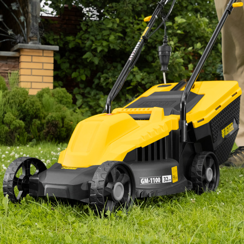 Газонокосилка электрическая GM-1100, 1100 Вт, шир. 32 см, 3 уров., травосб. 30 л Denzel по ценам производителя в Воронеже с доставкой по всей России