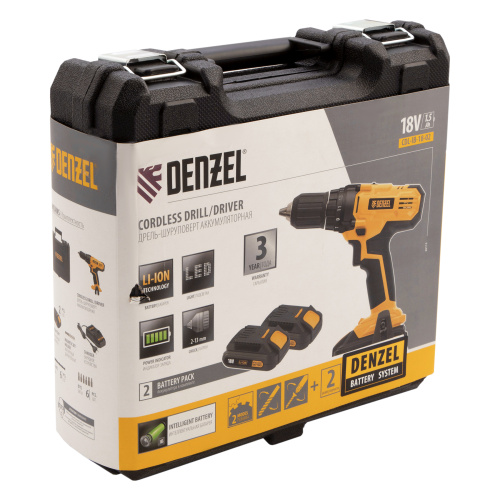 Дрель-шуруповерт аккумуляторная CDL-IB-18-02, Li-Ion, 18 В, 2 акк. Denzel по ценам производителя в Воронеже с доставкой по всей России