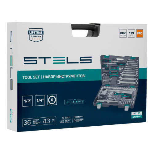 Набор инструментов, 1/4", 1/2", Cr-V, S2, усиленный кейс, 119 предметов Stels по ценам производителя в Воронеже с доставкой по всей России