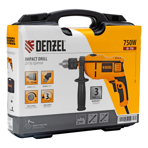 Дрель ударная ID-750, 750 Вт, 0-3000 об/мин, 48000 уд/мин Denzel по ценам производителя в Воронеже с доставкой по всей России