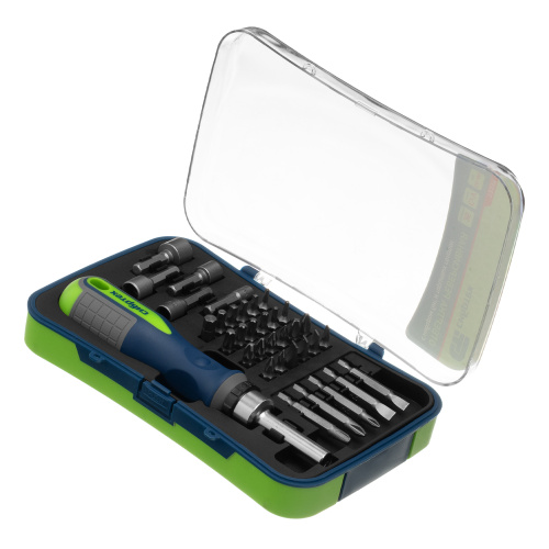 Отвертка реверсивная с набором бит и торцевыми головками, 35 шт, CrV Сибртех по ценам производителя в Воронеже с доставкой по всей России