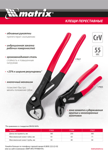 Клещи переставные 300 мм, кнопочный механизм, хром-ванадий, обливные рукоятки Matrix по ценам производителя в Воронеже с доставкой по всей России