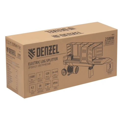 Дровокол электрический ELS7T-52, 2300 Вт, сила раскола 7т, макс. размеры полена D250 x 520 мм Denzel по ценам производителя в Воронеже с доставкой по всей России
