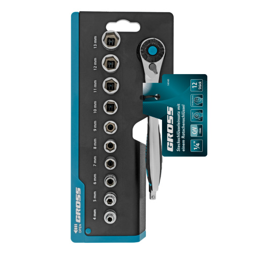 Набор торцевых головок, трещотка 120 зубьев, 1/4", CrV, 12 предметов Gross по ценам производителя в Воронеже с доставкой по всей России