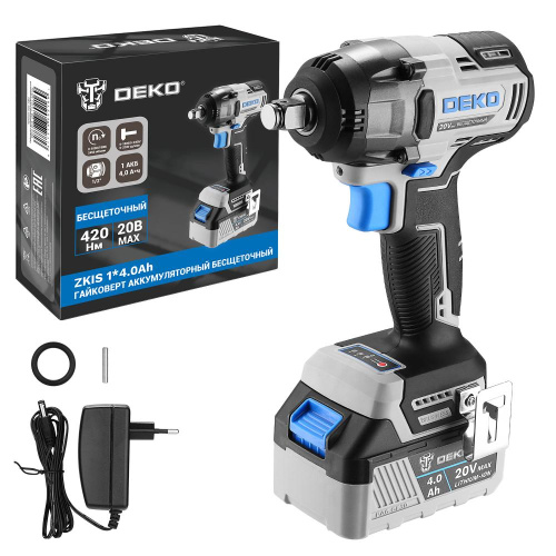 Гайковерт аккумуляторный бесщеточный DEKO ZKIS, 20В, 1*4.0Ач, 420 Нм по ценам производителя в Воронеже с доставкой по всей России