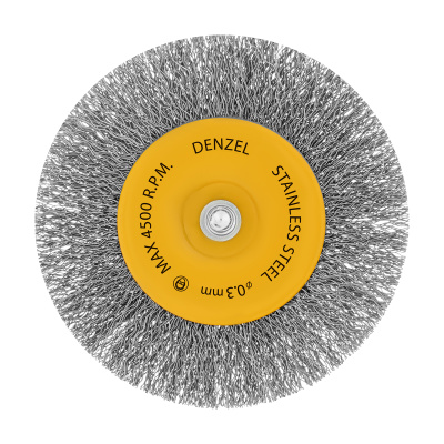 Щетка для дрели 100 мм, Плоская, со шпилькой, нержавеющая витая проволока Denzel по ценам производителя в Воронеже с доставкой по всей России