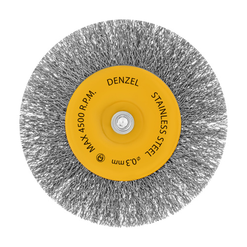 Щетка для дрели 100 мм, Плоская, со шпилькой, нержавеющая витая проволока Denzel по ценам производителя в Воронеже с доставкой по всей России