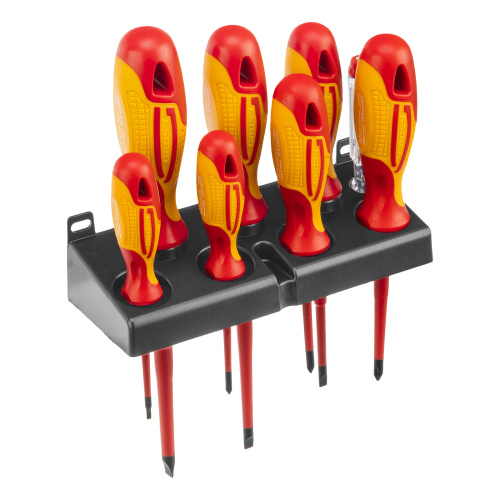 Набор отверток диэлектрических до 1000 В, 8 шт, тестер, CrMo, двухкомпонентные рукоятки Gross по ценам производителя в Воронеже с доставкой по всей России