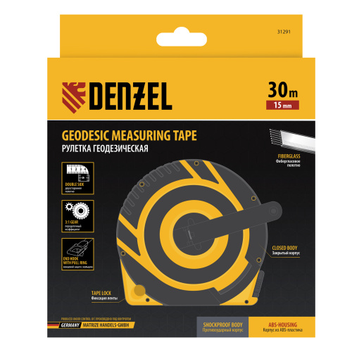 Рулетка геодезическая 30 м х 15 мм, закрытый корпус, фиберглассовая лента Denzel по ценам производителя в Воронеже с доставкой по всей России