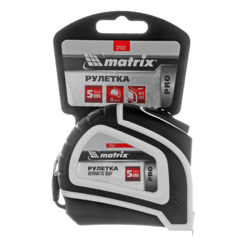Рулетка Autostop,5 м х 25 мм,двухкомпонентный корпус,автоматическая фиксация,Pro Matrix по ценам производителя в Воронеже с доставкой по всей России