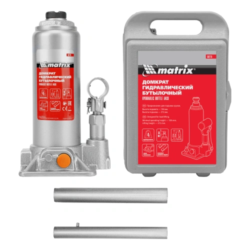 Домкрат гидравлический бутылочный, 4 т, h подъема 194-372 мм, в пластиковом кейсе Matrix по ценам производителя в Воронеже с доставкой по всей России