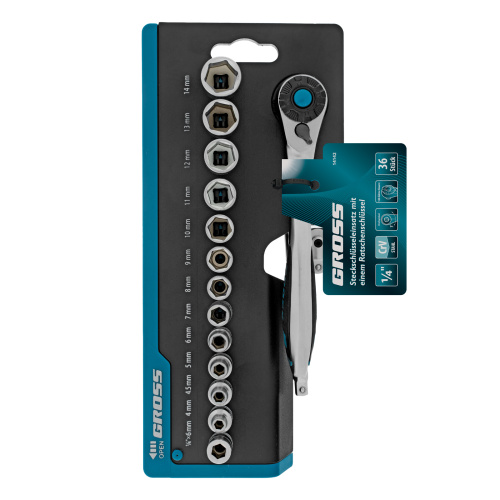 Набор торцевых головок, трещотка 120 зубьев, 1/4", CrV, 36 предметов Gross по ценам производителя в Воронеже с доставкой по всей России