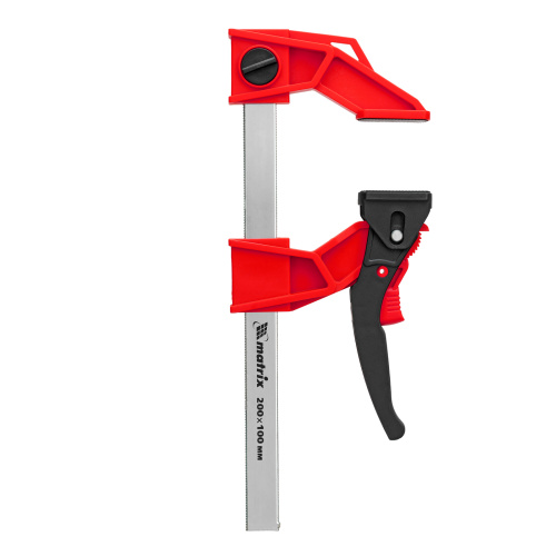 Струбцина реечная быстрозажимная, усиленная, пластиковый корпус рычажно-храповой механизм, 200 х 100 х 351 мм, штанга 5 х 22 мм Matrix по ценам производителя в Воронеже с доставкой по всей России